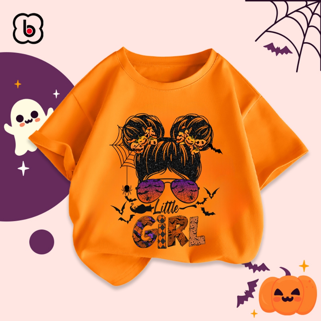 Áo thun Halloween cho bé trai bé gái BabyloveGO 2024 áo phông cổ tròn cộc in hình độc đào cho bé