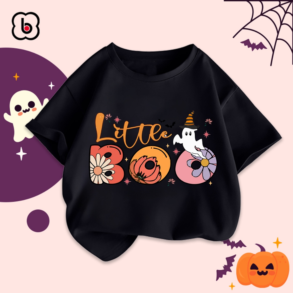Áo thun Halloween cho bé trai bé gái BabyloveGO 2024 áo phông cổ tròn cộc in hình độc đào cho bé