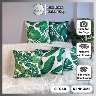 Gối Sofa In 2 Mặt Họa Tiết Hình Lá Màu Xanh Nhiệt Đới, Gối Tựa Lưng Sofa Decor Phòng Khác, Khách Sạn 45x45cm, KENHOME
