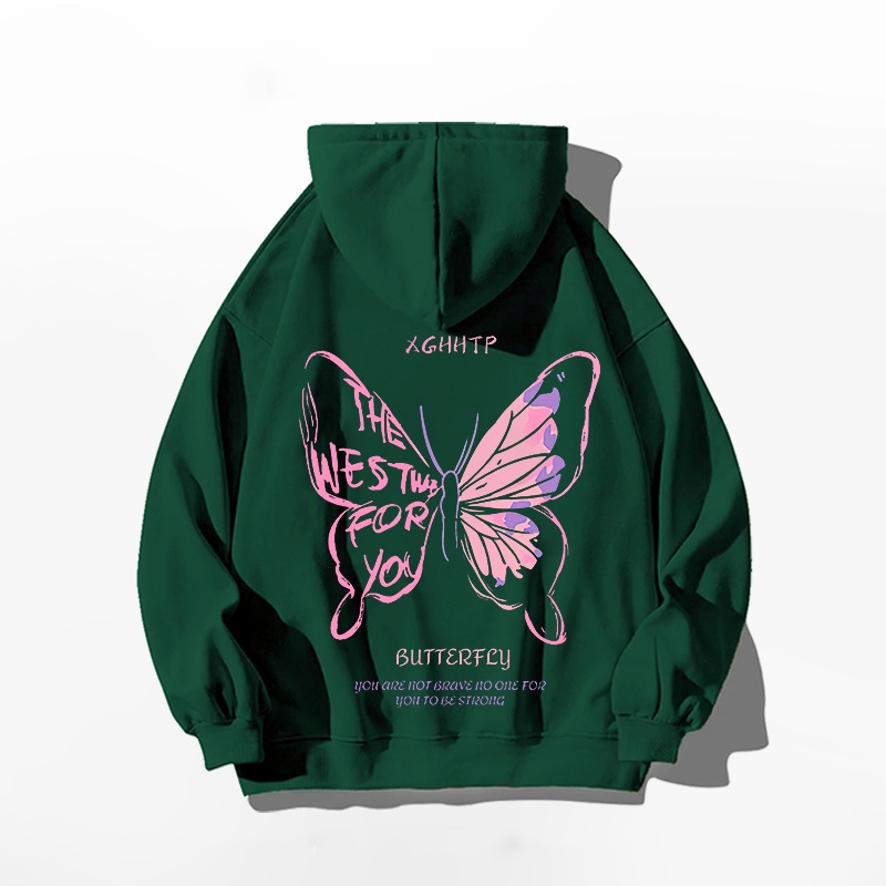 Áo nỉ có mũ trùm đầu in hình con bướm hợp thời trang của Hàn Quốc dành cho nữ CHONMUA365 mùa thu đông 2023