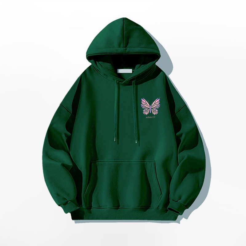 Áo nỉ có mũ trùm đầu in hình con bướm hợp thời trang của Hàn Quốc dành cho nữ CHONMUA365 mùa thu đông 2023