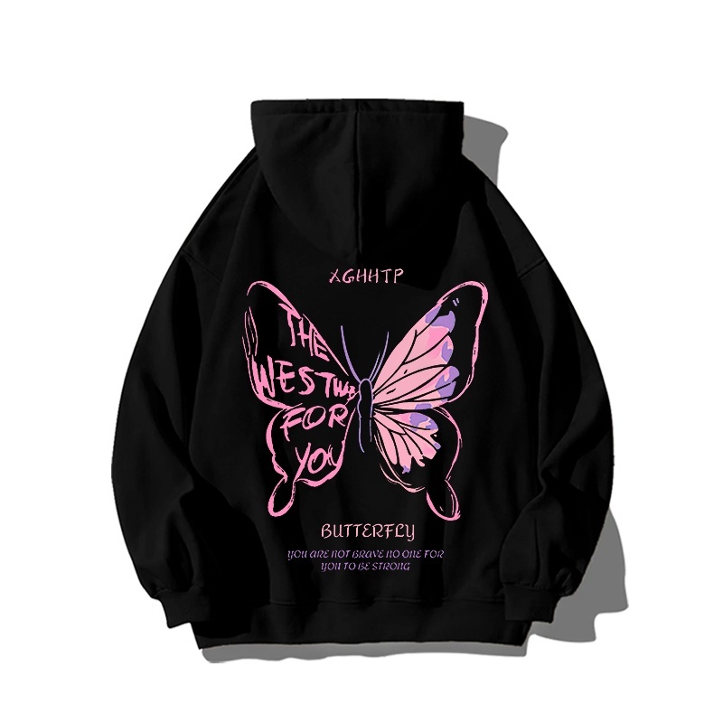 Áo nỉ có mũ trùm đầu in hình con bướm hợp thời trang của Hàn Quốc dành cho nữ CHONMUA365 mùa thu đông 2023