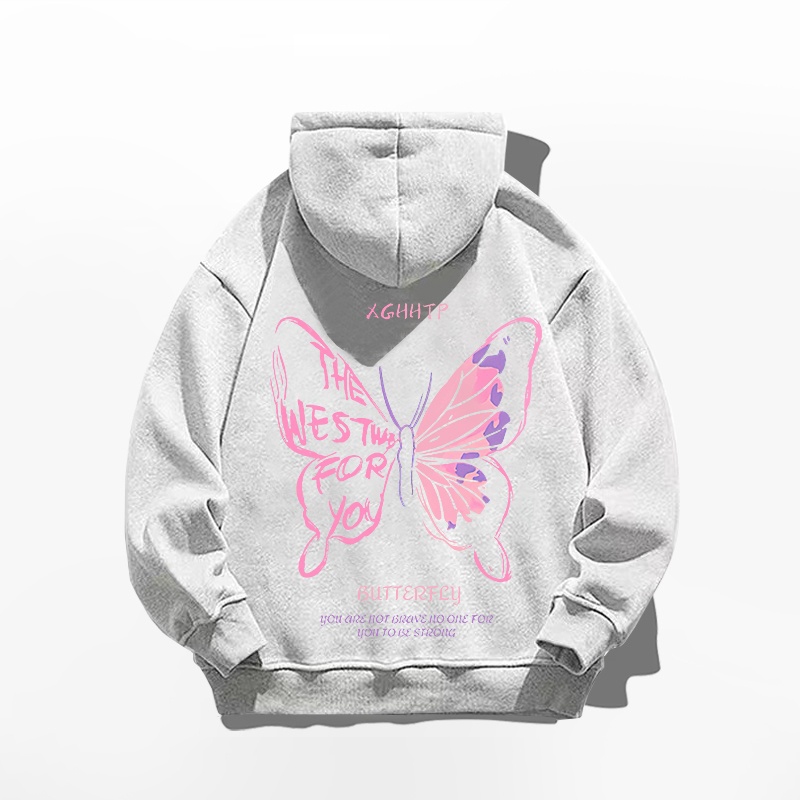 Áo nỉ có mũ trùm đầu in hình con bướm hợp thời trang của Hàn Quốc dành cho nữ CHONMUA365 mùa thu đông 2023