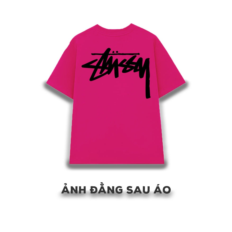 Áo thun màu hồng Stussy 2 mặt nam nữ form rộng tay lỡ Cotton thoáng mát
