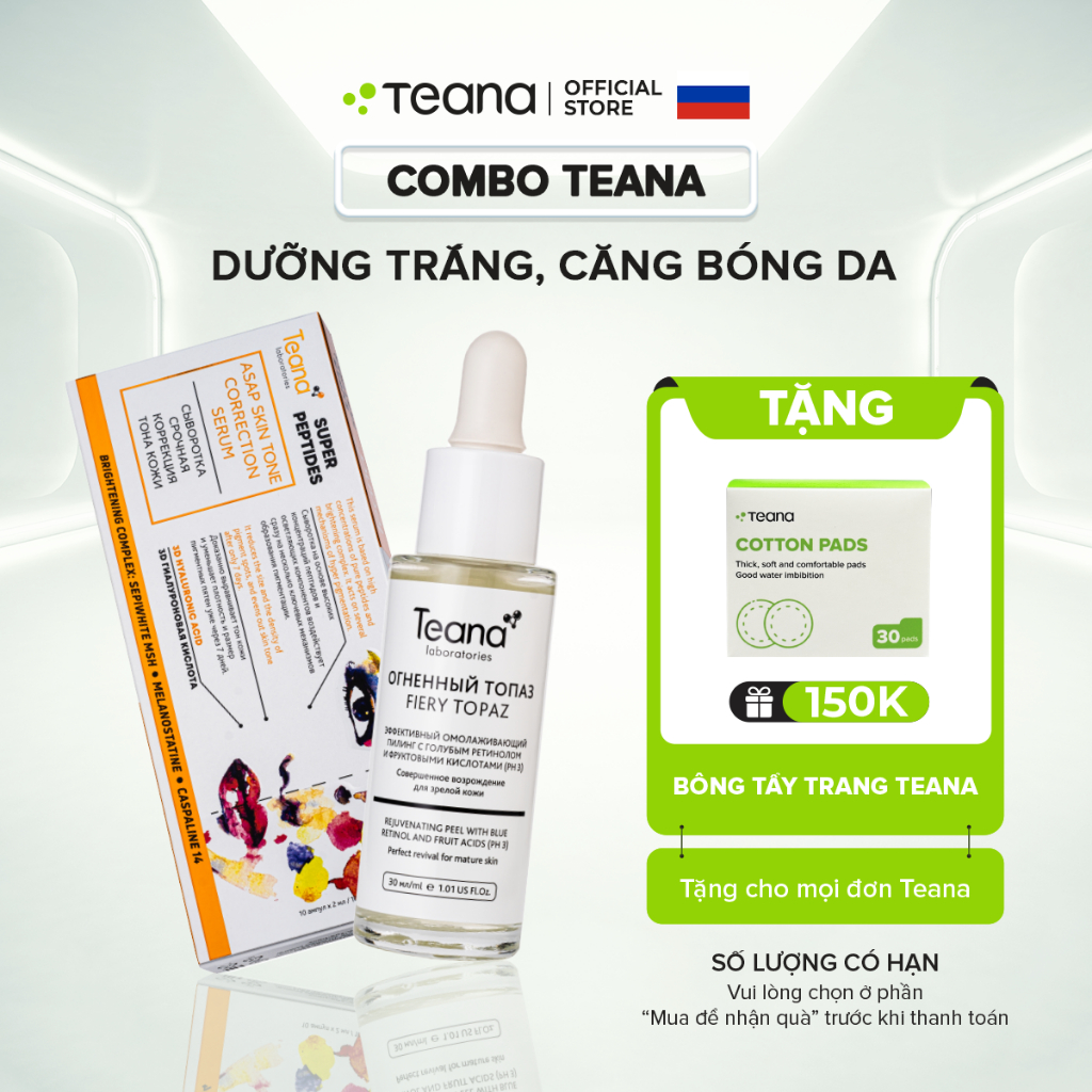 Combo Teana dưỡng trắng, căng bóng da (peel + asap)