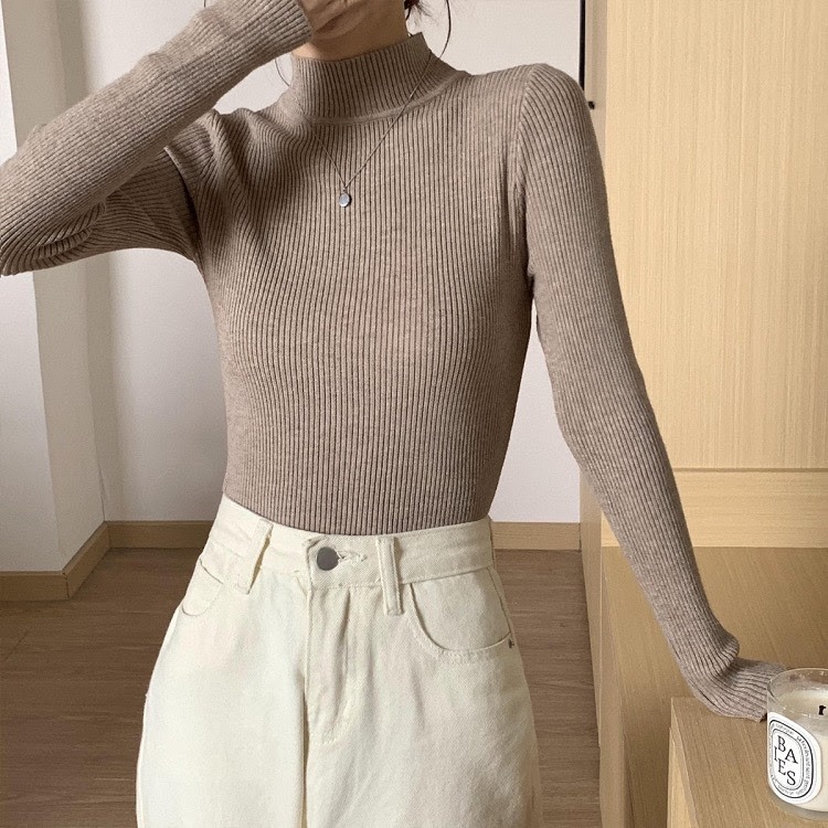 Áo len tăm cổ 3p tay dài dáng body basic