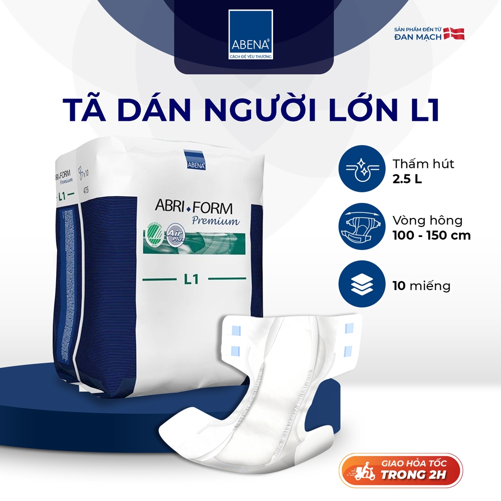 [Mua 1 Tặng 1] Tã dán người lớn Abri Form Premium L1 Nhập khẩu Đan Mạch có đốm nâu nhẹ (Gói 10 miếng)