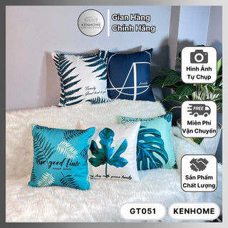 Gối Sofa Họa Tiết Lá Xanh Mint, Gối Tựa Lưng Sofa Decor Trẻ Trung Cho Nhà Cửa, Khách Sạn, Kích Thước 45x45cm, KENHOME
