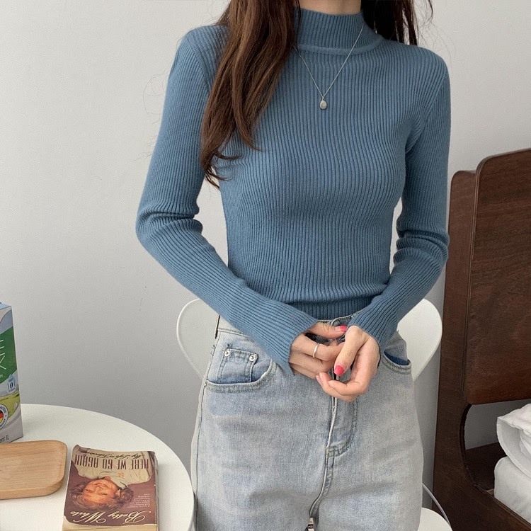 Áo len tăm cổ 3p tay dài dáng body basic