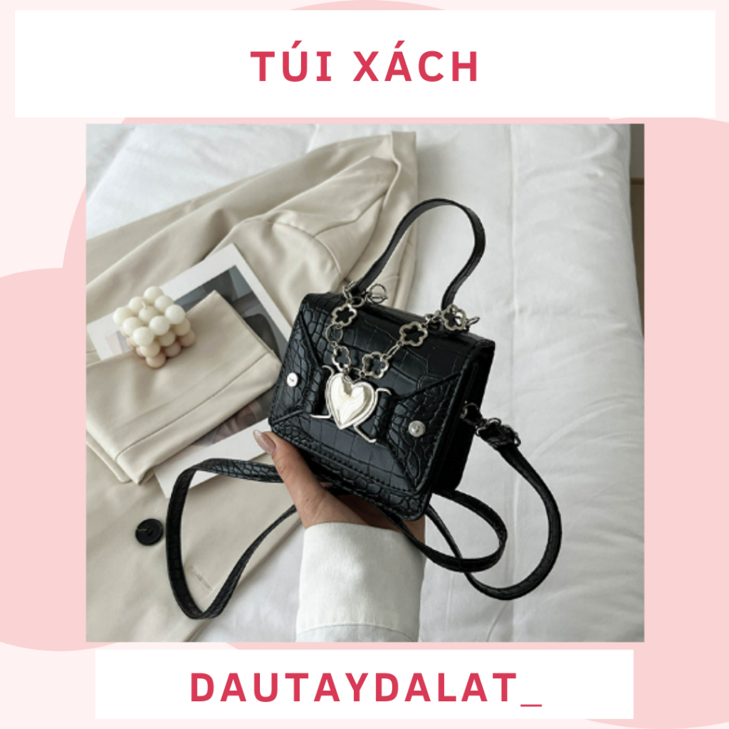 Túi xách nữ kẹp nách da PU hình vuông Đen Dây Xích Hàn Quốc Túi đeo vai Túi Ví Nữ Túi Xách Tay