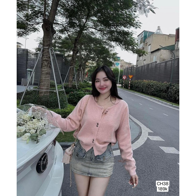 CH38 Áo Khoác Len Cardigan Khuy Hoa Hồng BOCONGANH