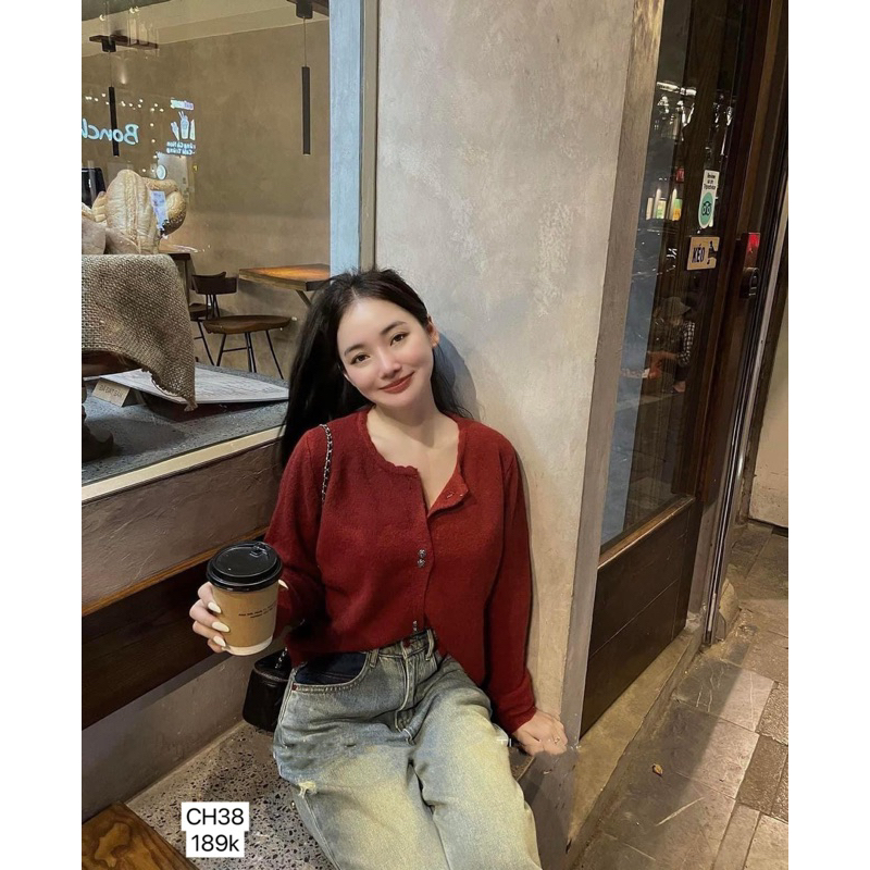 CH38 Áo Khoác Len Cardigan Khuy Hoa Hồng BOCONGANH