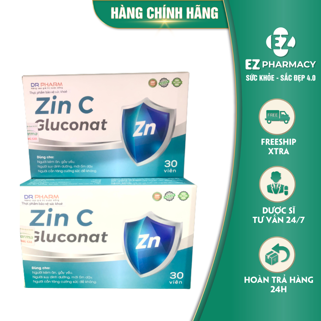 Zin C Gluconat-Bổ sung kẽm và vitamin-Tăng đề kháng,giúp ăn ngon-Hộp 30v-Ezpharmacy