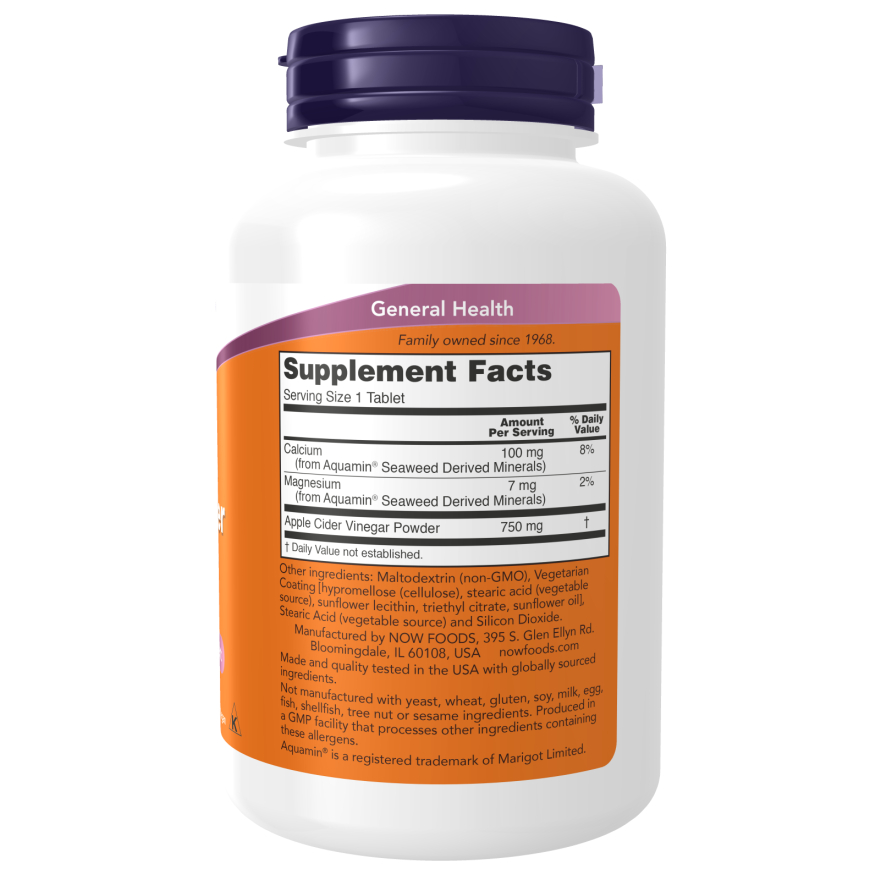 Viên uống giấm táo giảm cân Now Apple Cider Vinegar (180 viên) hỗ trợ giảm mỡ, cải thiện tiêu hóa