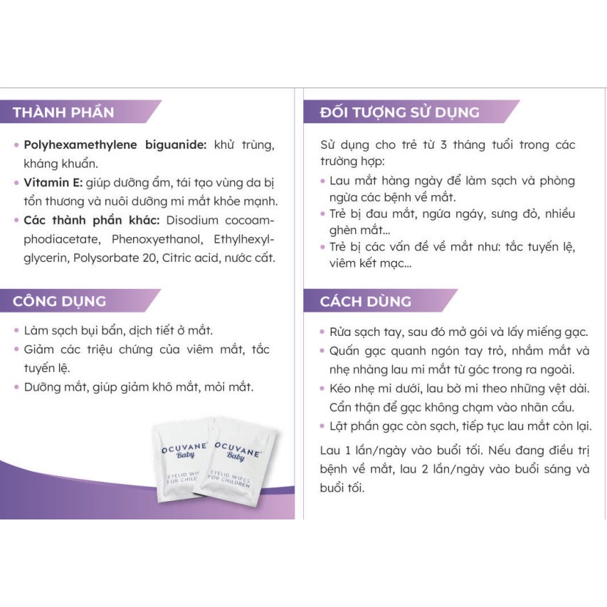 Miếng gạc lau mi mắt OCUVANE PLUS - Hungary lau sạch mắt sau trang điểm, viêm bờ mi, sạch bụi bẩn chất dầu dư thừa mắt