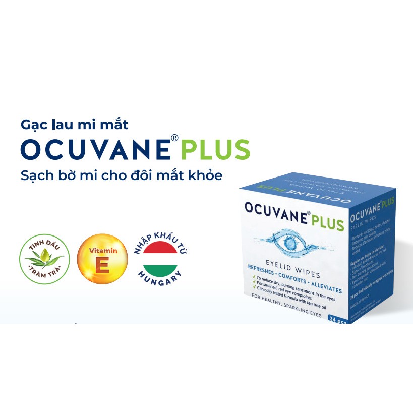 Miếng gạc lau mi mắt OCUVANE PLUS - Hungary lau sạch mắt sau trang điểm, viêm bờ mi, sạch bụi bẩn chất dầu dư thừa mắt
