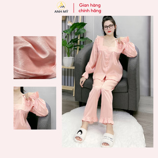 Bộ Đồ Ngủ Pijama Dài Tay Nữ ANH MỸ Lụa Xước Ánh Kim bèo SP0036