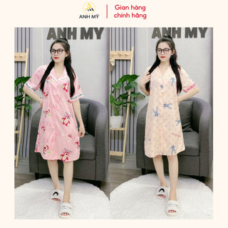 Đầm ngủ sơ mi dễ thương dáng rộng, đầm váy ngủ lụa latin SP0034
