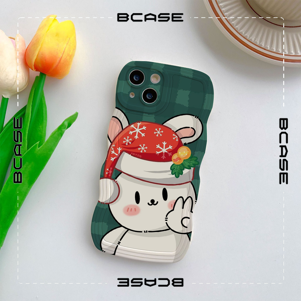 Ốp iphone giáng sinh MÙA NOEL Viền Gợn Sóng thỏ trắng má hồng NOEL Phone 15 14 XR 13 11 12 Pro Max 8 7Plus X Xs sm034