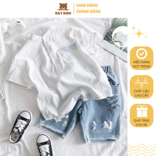  Set đồ bộ XIN cho bé trai gồm áo sơ mi cổ trụ và quần jean xanh kiểu dáng Hàn Quốc vải cotton bé 1-7 tuổi | D&T KIDS 