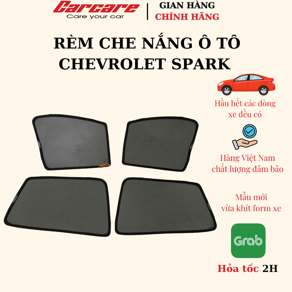 Rèm che nắng theo xe Chevrolet Spark 2013-2018 - Bộ 4 tấm dính nam châm