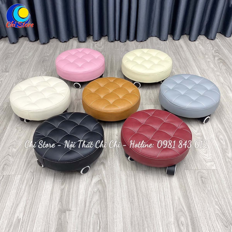 Ghế Đẩu Nhỏ Bánh Xe Tròn Múi Da Siêu Xinh Ngồi Làm Nail Chân Đóng Hàng, Ghế Ngồi Bàn Bệt Cho Bé Cao 12cm