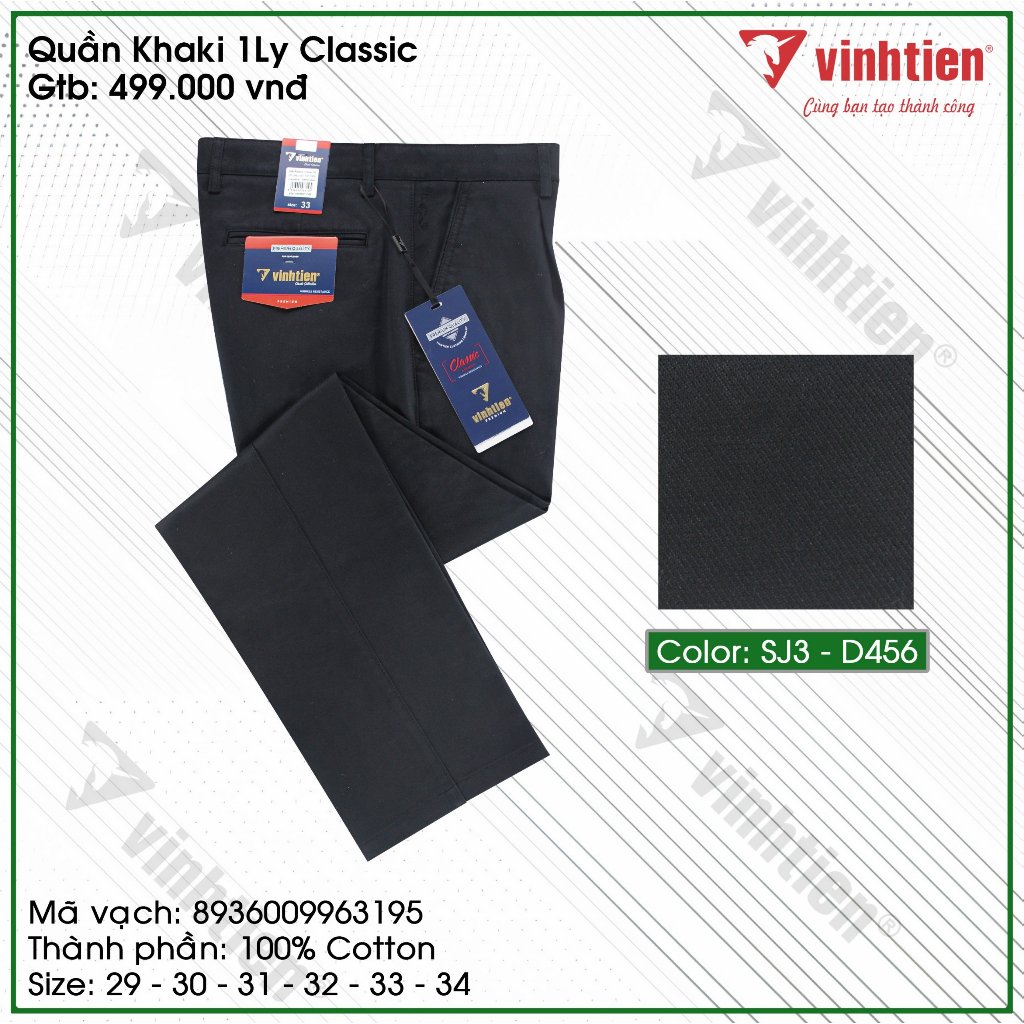 Quần kaki nam trung niên 1 ly classic Vĩnh Tiến vải dệt nống chéo 100% cotton màu trơn 499