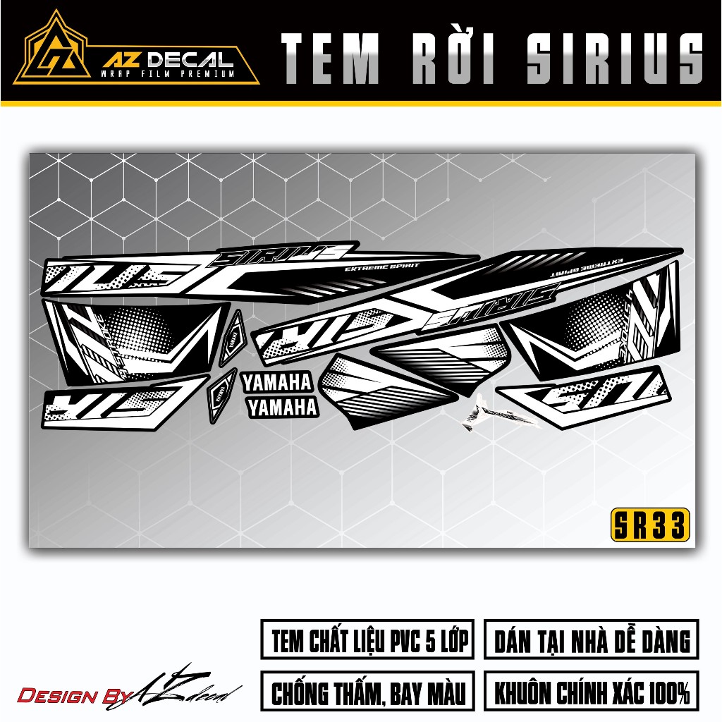 Tem Sấm Sét Sirius RC | SR33 | Team Decal Rời Hình Dán Xe Máy Sirius Trắng Đen Xanh Đỏ Chống Xước