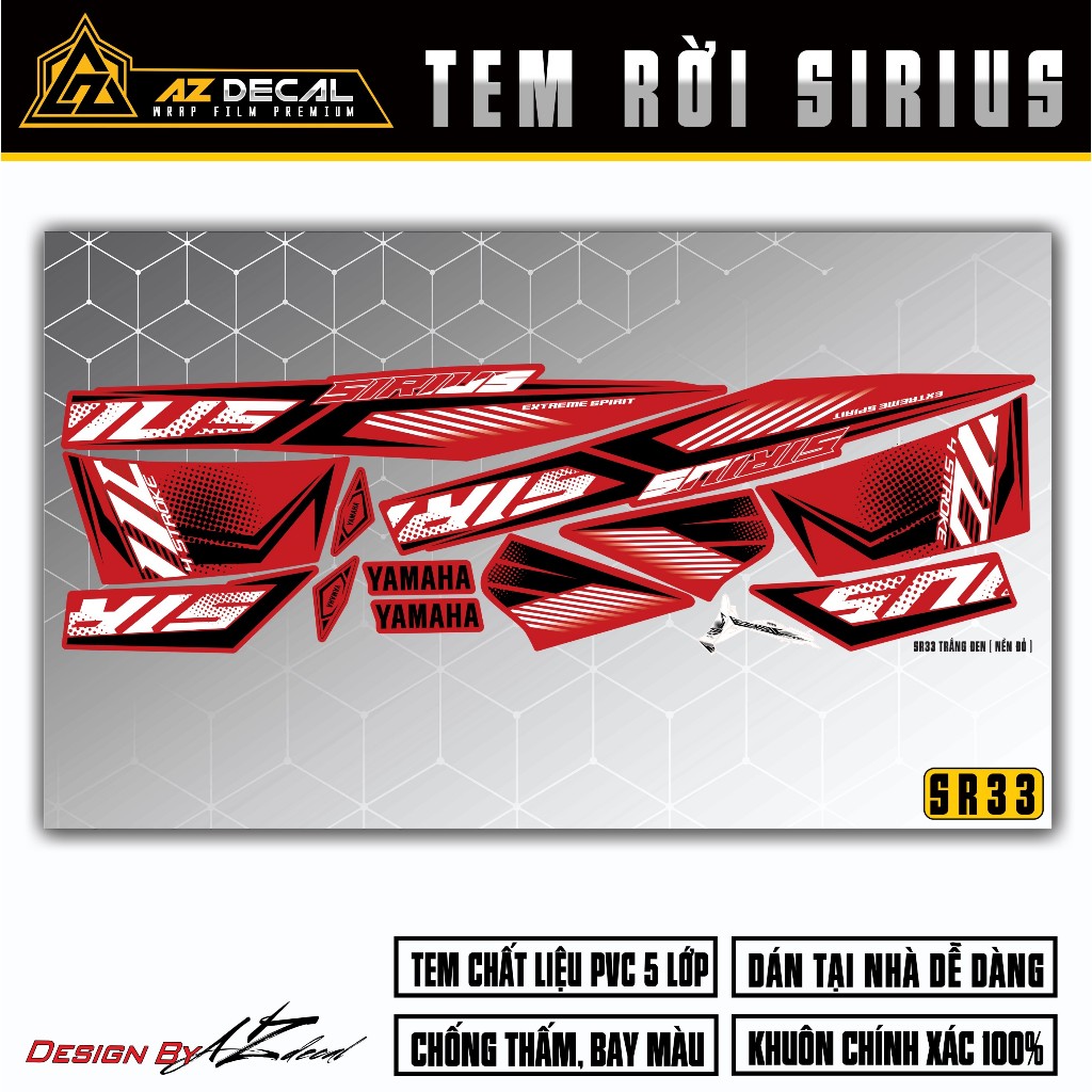 Tem Sấm Sét Sirius RC | SR33 | Team Decal Rời Hình Dán Xe Máy Sirius Trắng Đen Xanh Đỏ Chống Xước