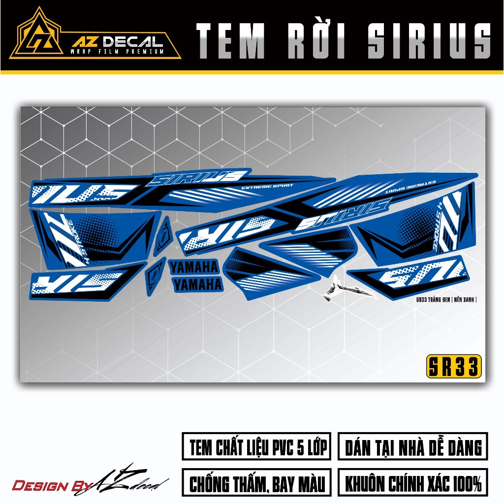 Tem Sấm Sét Sirius RC | SR33 | Team Decal Rời Hình Dán Xe Máy Sirius Trắng Đen Xanh Đỏ Chống Xước