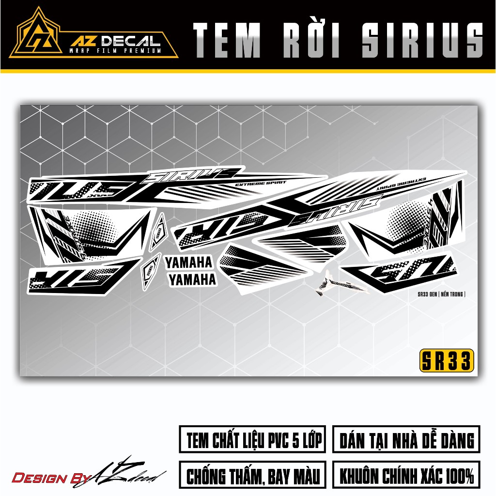 Tem Sấm Sét Sirius RC | SR33 | Team Decal Rời Hình Dán Xe Máy Sirius Trắng Đen Xanh Đỏ Chống Xước
