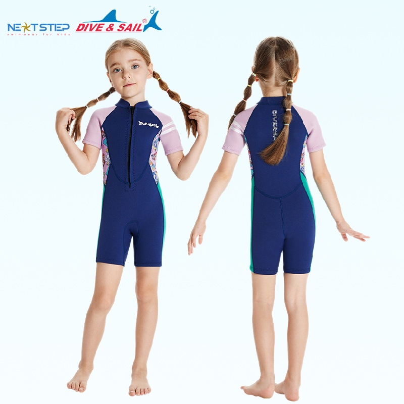 Đồ bơi giữ nhiệt cho bé gái hiệu Dive and Sail vải chống tia UV chất liệu cao su Neoprene dày 2.5mm chống thấm nước size