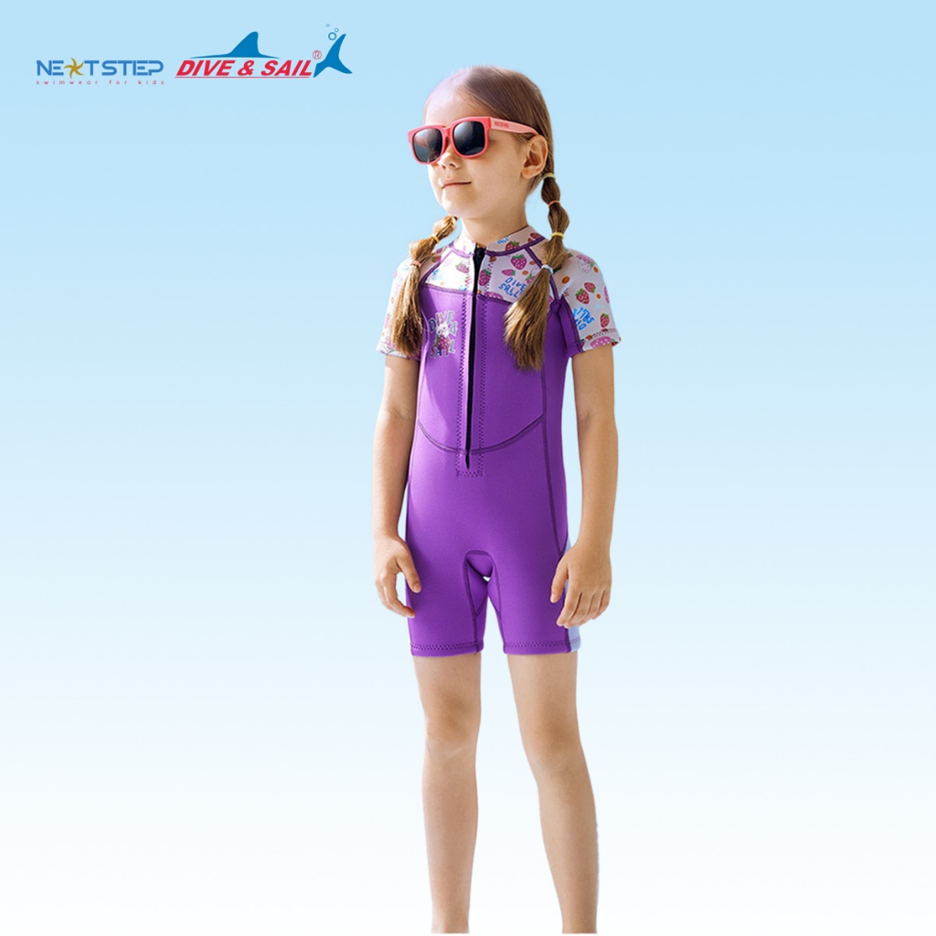 Đồ bơi giữ nhiệt cho bé gái hiệu Dive and Sail vải chống tia UV chất liệu cao su Neoprene dày 2.5mm chống thấm nước size
