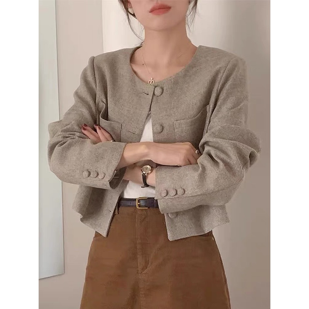 Áo khoác dạ mỏng dáng ngắn tay dày