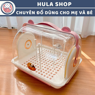 Khay úp bình sữa cho bé có nắp đậy hình gấu 9BABY màu hồng