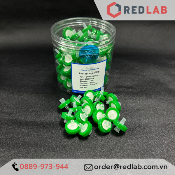 Đầu lọc syringe PES, không tiệt trùng, đường kính 13 mm lỗ lọc 0.22 µm và 0.45 µm, ưa nước, Membrane Solutions  -  USA
