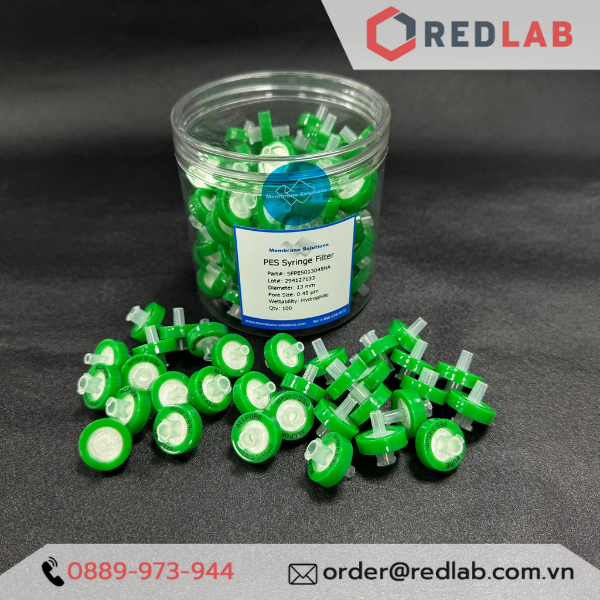 Đầu lọc syringe PES, không tiệt trùng, đường kính 13 mm lỗ lọc 0.22 µm và 0.45 µm, ưa nước, Membrane Solutions  -  USA