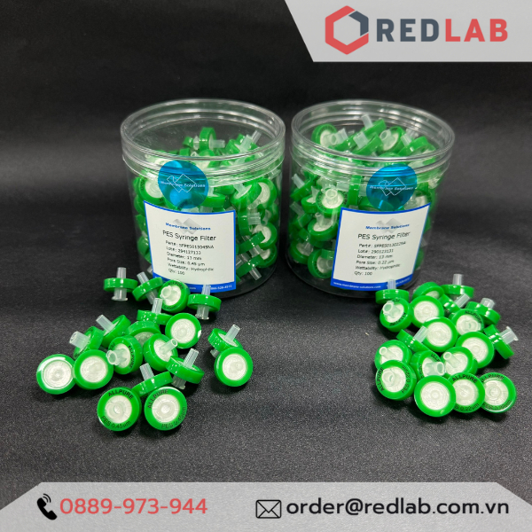 Đầu lọc syringe PES, không tiệt trùng, đường kính 13 mm lỗ lọc 0.22 µm và 0.45 µm, ưa nước, Membrane Solutions  -  USA