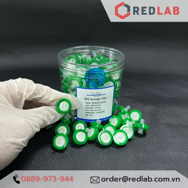 Đầu lọc syringe PES, không tiệt trùng, đường kính 13 mm lỗ lọc 0.22 µm và 0.45 µm, ưa nước, Membrane Solutions  -  USA