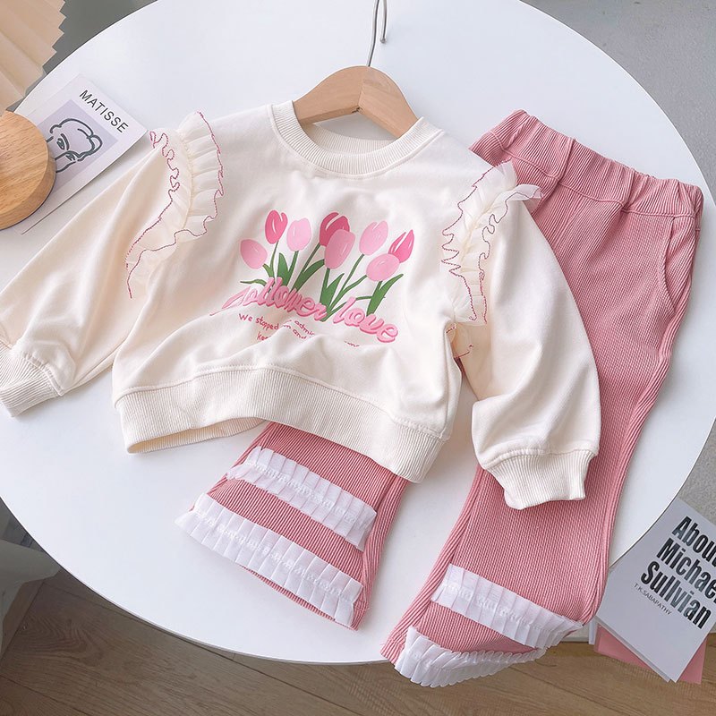 Bộ Quần Áo Thu Đông Dài Tay Chất Nỉ Da Cá Cao Cấp Dày Ấm Tay Bèo Dễ Thương Cho Bé Gái Trẻ Em Size Nhí Đại