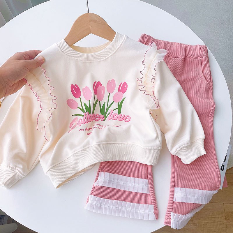 Bộ Quần Áo Thu Đông Dài Tay Chất Nỉ Da Cá Cao Cấp Dày Ấm Tay Bèo Dễ Thương Cho Bé Gái Trẻ Em Size Nhí Đại