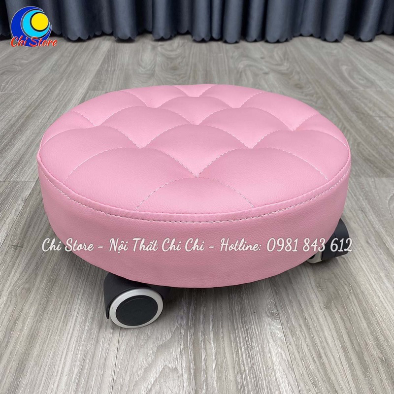 Ghế Đẩu Nhỏ Bánh Xe Tròn Múi Da Siêu Xinh Ngồi Làm Nail Chân Đóng Hàng, Ghế Ngồi Bàn Bệt Cho Bé Cao 12cm