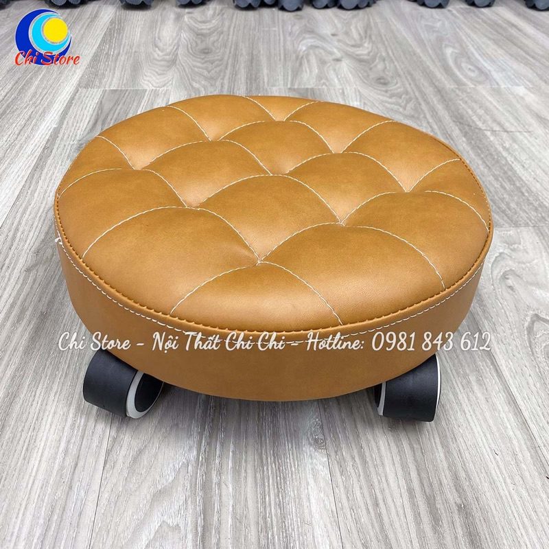 Ghế Đẩu Nhỏ Bánh Xe Tròn Múi Da Siêu Xinh Ngồi Làm Nail Chân Đóng Hàng, Ghế Ngồi Bàn Bệt Cho Bé Cao 12cm