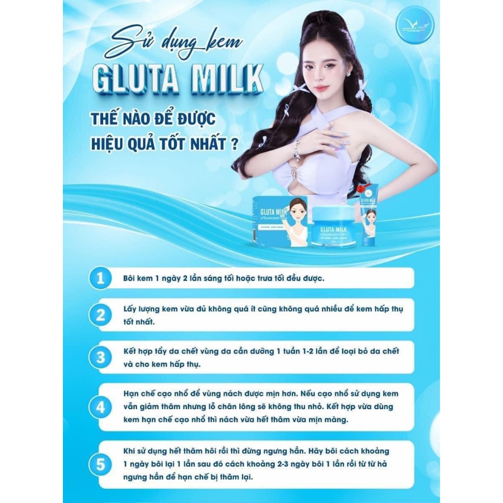Kem giảm thâm nách và bikini Gluta Milk vip White- Dark cream 15g+10g