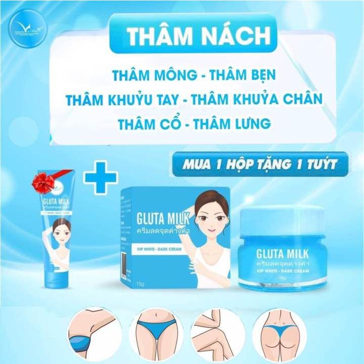 Kem giảm thâm nách và bikini Gluta Milk vip White- Dark cream 15g+10g