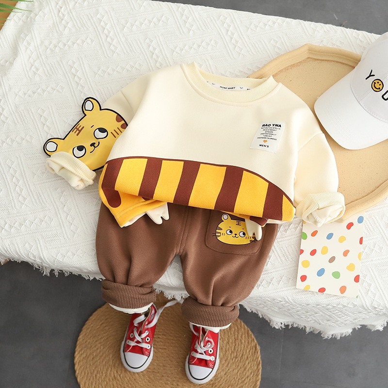 Set Bộ Quần Áo Dài Tay Thu Đông Chất Nỉ Cao Cấp Hình Thú Trẻ Em Dễ Thương Cho Bé Trai Bé Gái - CAFE_BABY109