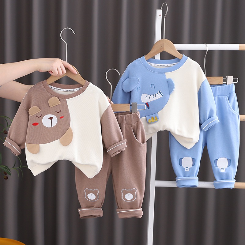 Set Bộ Quần Áo Thu Đông Dài Tay Chất Nỉ Cao Cấp May Hình Thú Đáng Yêu Trẻ Em Cho Bé Trai Bé Gái - CAFE_BABY107