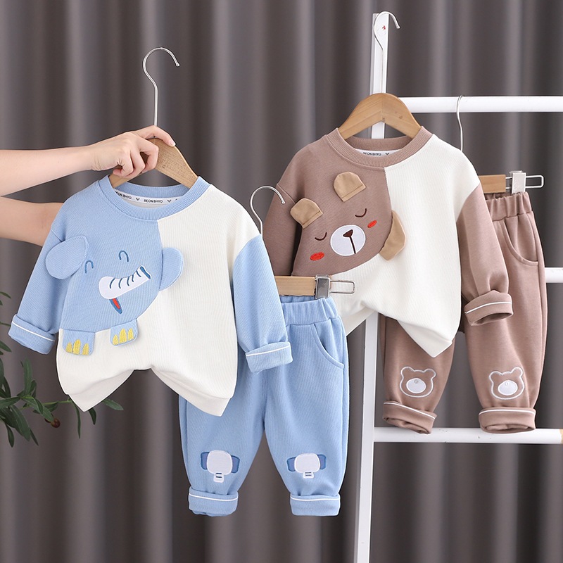Set Bộ Quần Áo Thu Đông Dài Tay Chất Nỉ Cao Cấp May Hình Thú Đáng Yêu Trẻ Em Cho Bé Trai Bé Gái - CAFE_BABY107