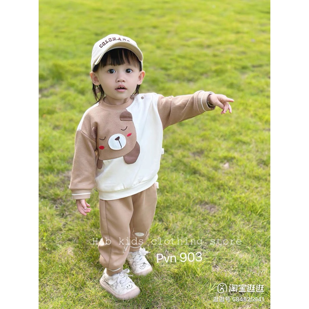 Set Bộ Quần Áo Thu Đông Dài Tay Chất Nỉ Cao Cấp May Hình Thú Đáng Yêu Trẻ Em Cho Bé Trai Bé Gái - CAFE_BABY107
