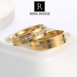 R41 Nhẫn cặp đôi nam nữ titan không gỉ đẹp trơn Ring House